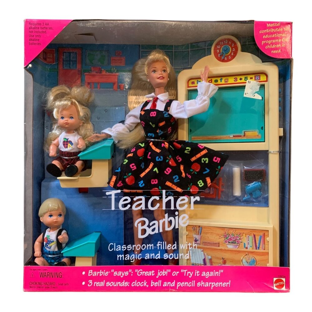 Teacher Barbie Doll & Kids Gift Set 1995 Mattel 13914 Rare 1st Ed. No Underwear - Picture 1 of 12